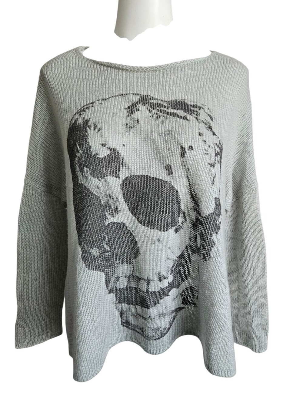 Wooden Ships Skull Knit Crewneck Mohair Wool Oversized Sweater XS Halloween Boxy